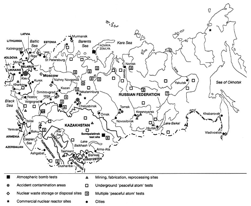 Radioactive waste and contamination in the former Soviet republics. After Pryde and Bradley (1994)