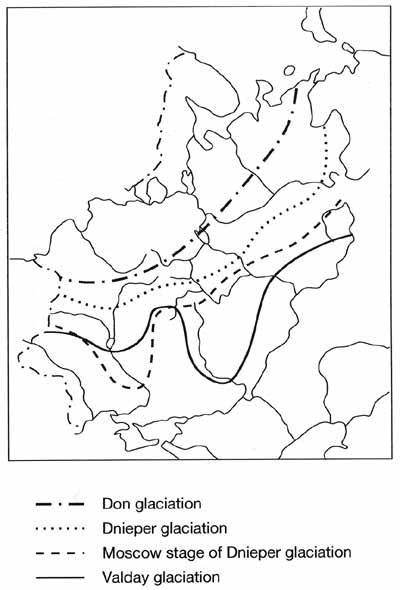 Limits of the Pleistocene ice sheets on the East European plain at their maximum expansion