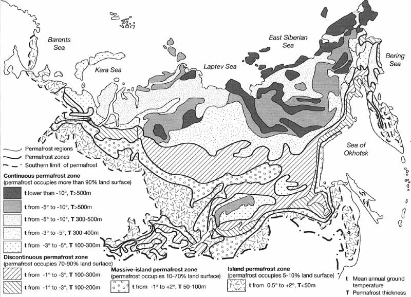 Distribution, temperature, and thickness of permafrost