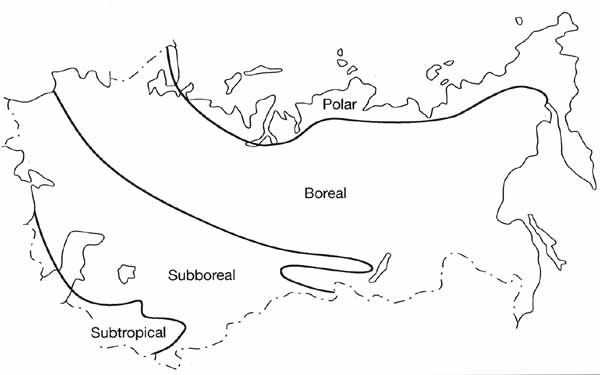 Major thermal belts of Northern Eurasia